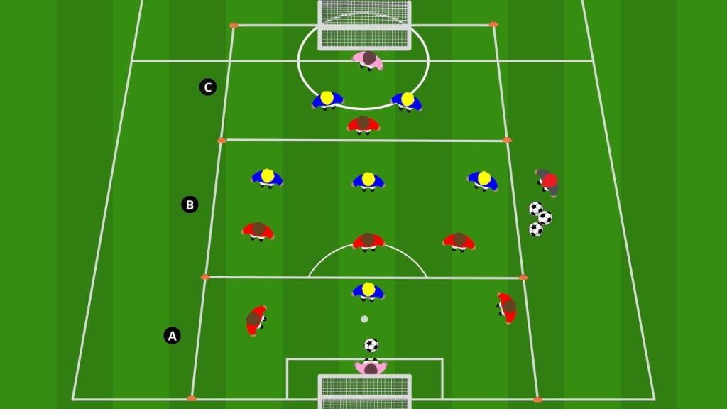 Costruzione dal basso e sviluppo il 7 contro 7 in tre zone