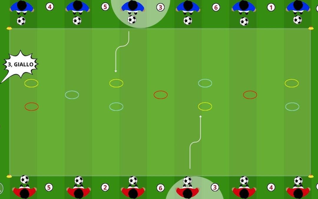 Conduzione palla in velocità reattiva con colori e numeri