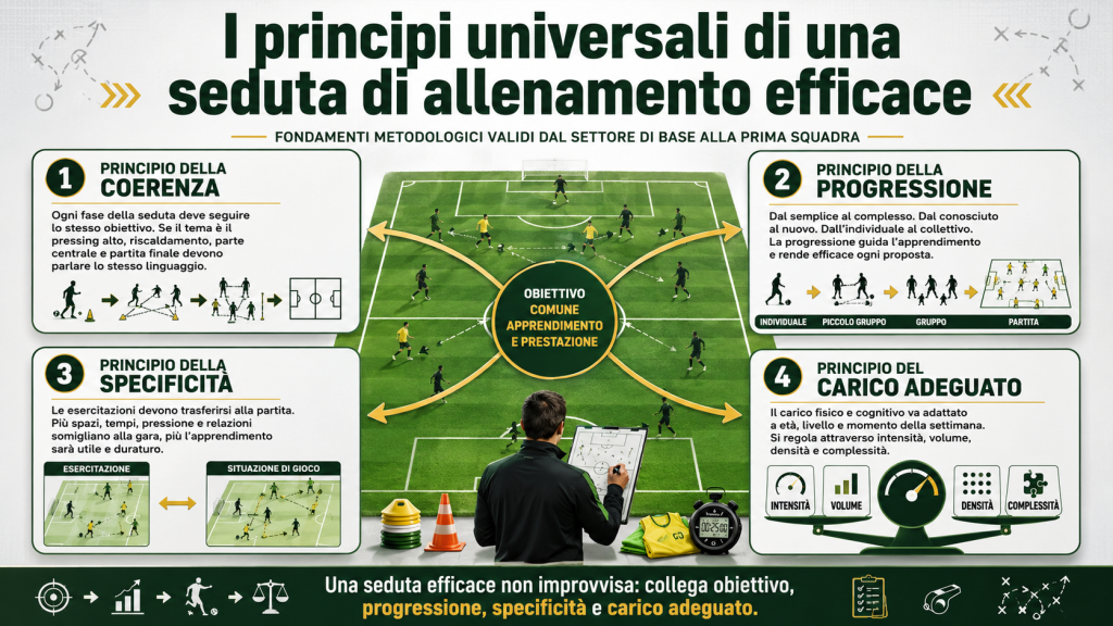 Come costruire una seduta di allenamento calcio efficace: principi, struttura e adattamenti per ogni categoria